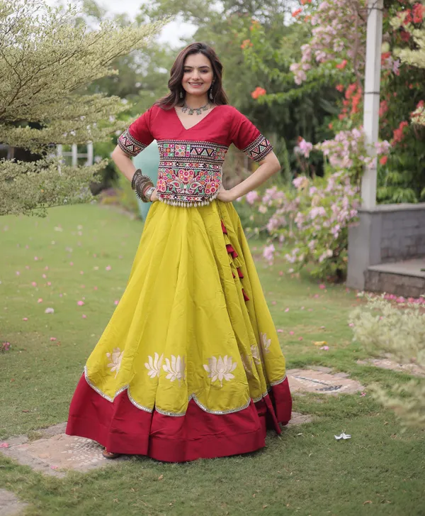 Mustard_Yellow_Maroon_Roman_Silk_Semi_Stitched_Navratri_Lehenga_Choli_With_Rich_Maroon_Border_Default_Title