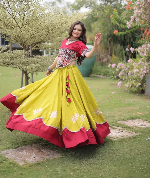 Mustard_Yellow_Maroon_Roman_Silk_Semi_Stitched_Navratri_Lehenga_Choli_With_Rich_Maroon_Border_Default_Title