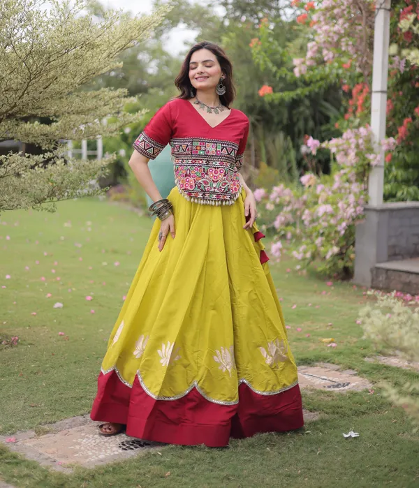 Mustard_Yellow_Maroon_Roman_Silk_Semi_Stitched_Navratri_Lehenga_Choli_With_Rich_Maroon_Border_Default_Title