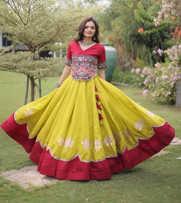 Mustard_Yellow_Maroon_Roman_Silk_Semi_Stitched_Navratri_Lehenga_Choli_With_Rich_Maroon_Border_Default_Title