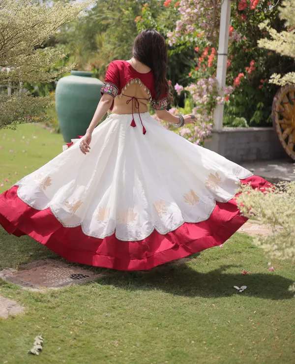 White_Maroon_Roman_Silk_Semi_Stitched_Navratri_Lehenga_Choli_With_Rich_Maroon_Border_Default_Title