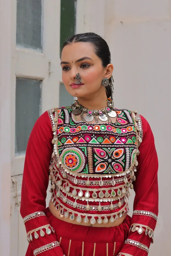 Navratri_Red_Roman_Silk_Designer_Lehenga_With_Mirror_Work_Border_Default_Title