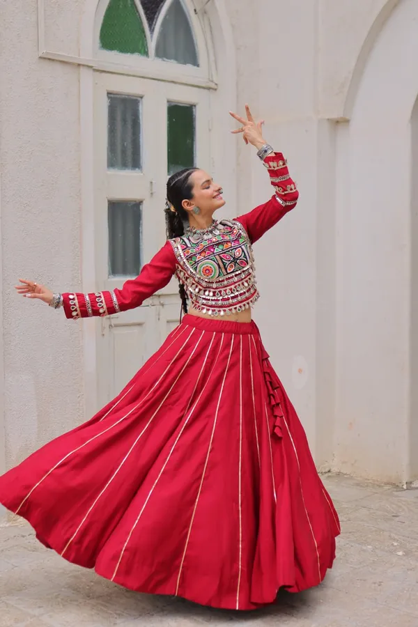 Navratri_Red_Roman_Silk_Designer_Lehenga_With_Mirror_Work_Border_Default_Title