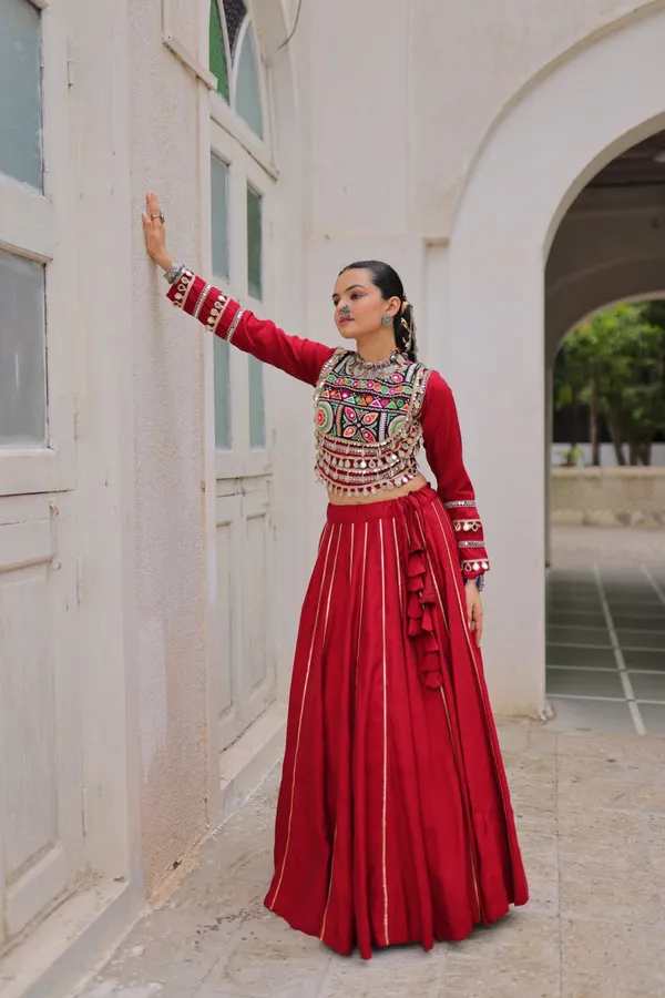 Navratri_Red_Roman_Silk_Designer_Lehenga_With_Mirror_Work_Border_Default_Title