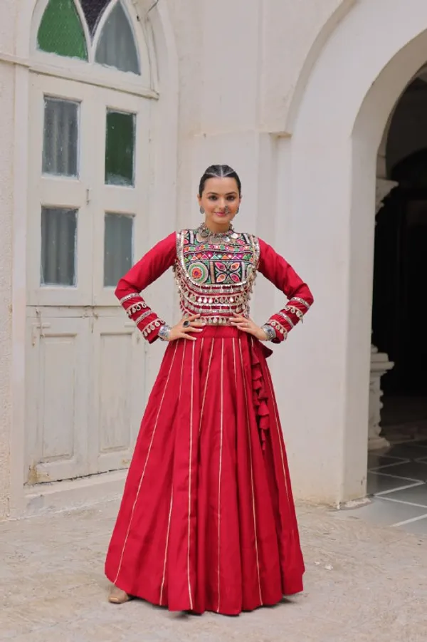 Navratri_Red_Roman_Silk_Designer_Lehenga_With_Mirror_Work_Border_Default_Title