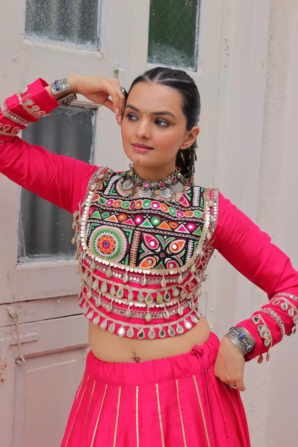 Navratri_Rani_Pink_Roman_Silk_Designer_Lehenga_With_Mirror_Work_Border_Default_Title