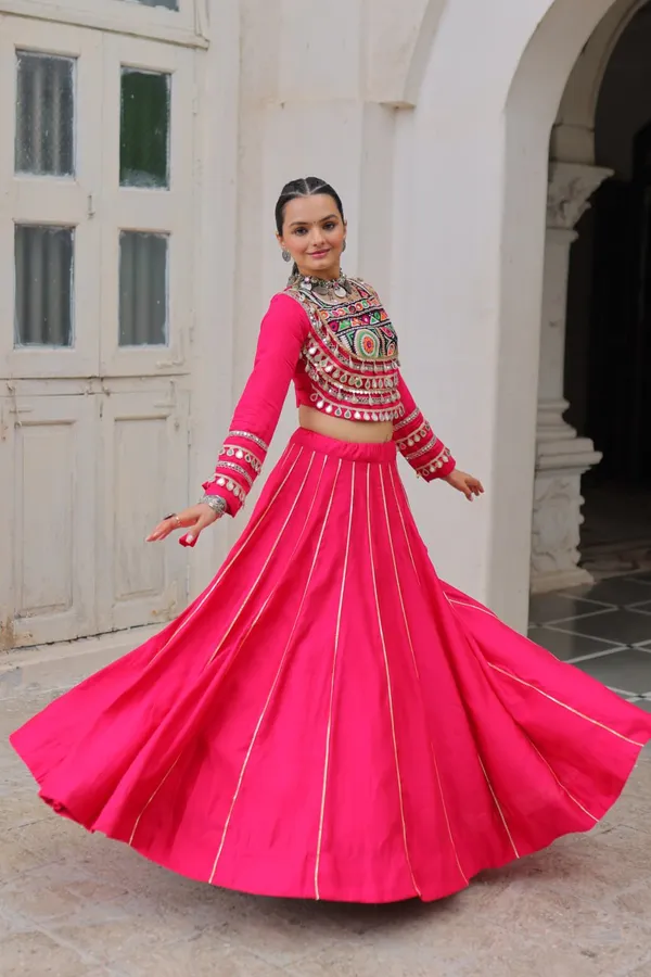Navratri_Rani_Pink_Roman_Silk_Designer_Lehenga_With_Mirror_Work_Border_Default_Title