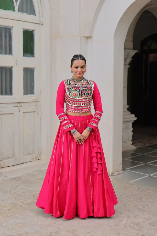 Navratri_Rani_Pink_Roman_Silk_Designer_Lehenga_With_Mirror_Work_Border_Default_Title