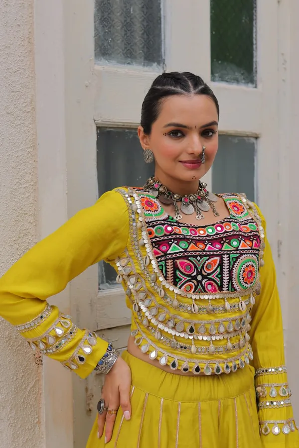 Navratri_Mustard_Yellow_Roman_Silk_Designer_Lehenga_With_Mirror_Work_Border_Default_Title