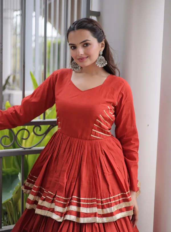 Rust_Orange_Cora_Cotton_Designer_Gown_With_Gota_Patti_Golden_Lace_Border_Default_Title