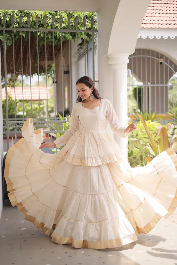 Ivory_White_Cora_Cotton_Designer_Gown_With_Gota_Patti_Golden_Lace_Border_Default_Title