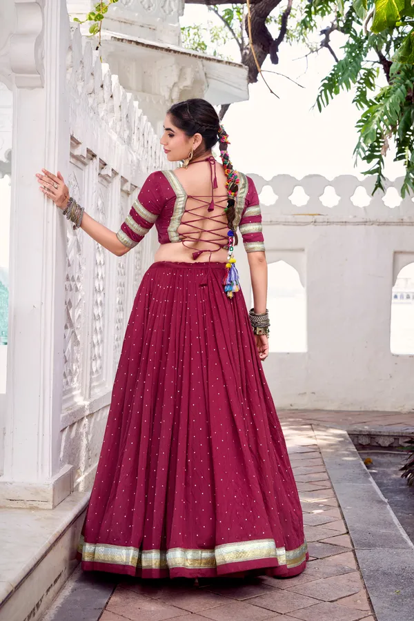 Wine_Pure_Chanderi_Lehenga_Choli_With_Golden_Zari_Border_Default_Title