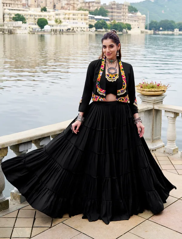 Black_Navratri_Lehenga_Choli_With_Multicolor_Embroidered_Jacket_Designer_Border_Default_Title