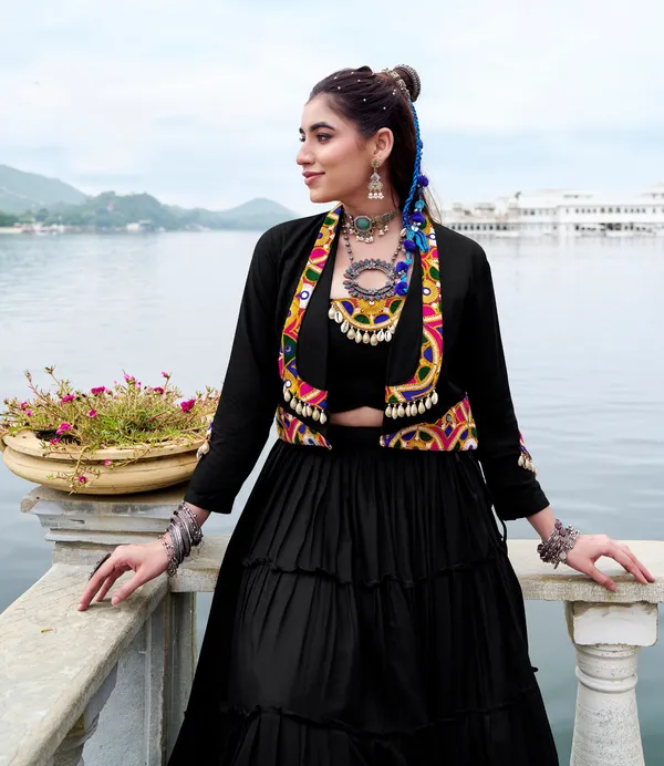 Black_Navratri_Lehenga_Choli_With_Multicolor_Embroidered_Jacket_Designer_Border_Default_Title