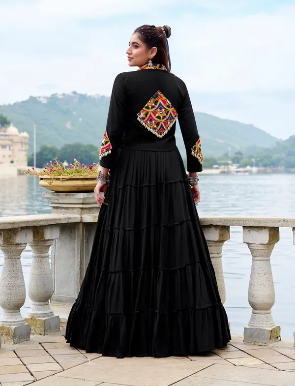 Black_Navratri_Lehenga_Choli_With_Multicolor_Embroidered_Jacket_Designer_Border_Default_Title
