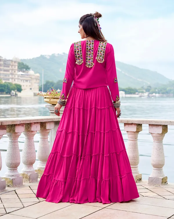 Hot_Pink_Navratri_Lehenga_Choli_With_Multicolor_Embroidered_Jacket_Default_Title
