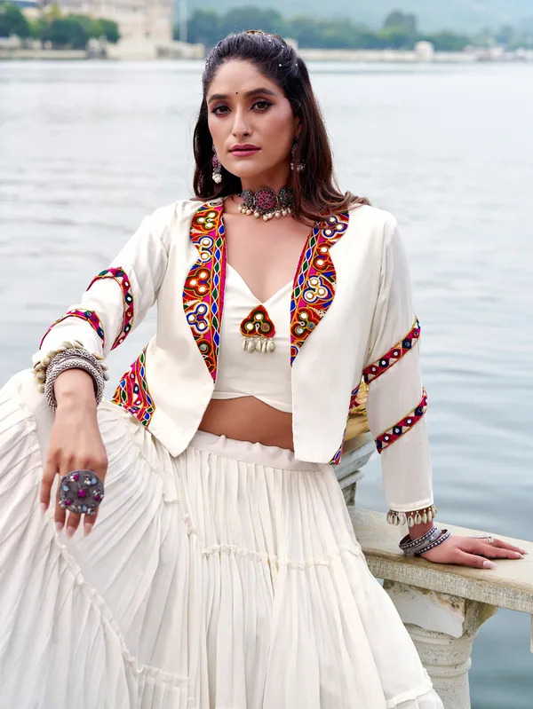 Ivory_White_Navratri_Lehenga_Choli_With_Multicolor_Embroidered_Jacket_Default_Title