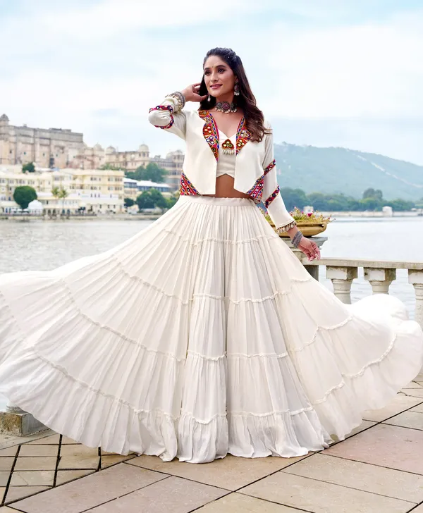 Ivory_White_Navratri_Lehenga_Choli_With_Multicolor_Embroidered_Jacket_Default_Title