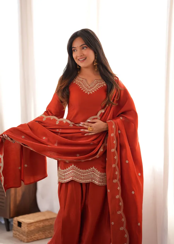 Ethnivo_Rust_Orange_Glass_Roman_Silk_Ready_To_Wear_Festive_Suit_Set_With_Embroidered_Border_Dupatta