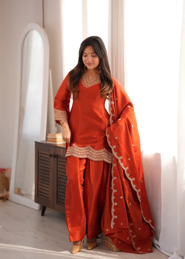 Ethnivo_Rust_Orange_Glass_Roman_Silk_Ready_To_Wear_Festive_Suit_Set_With_Embroidered_Border_Dupatta