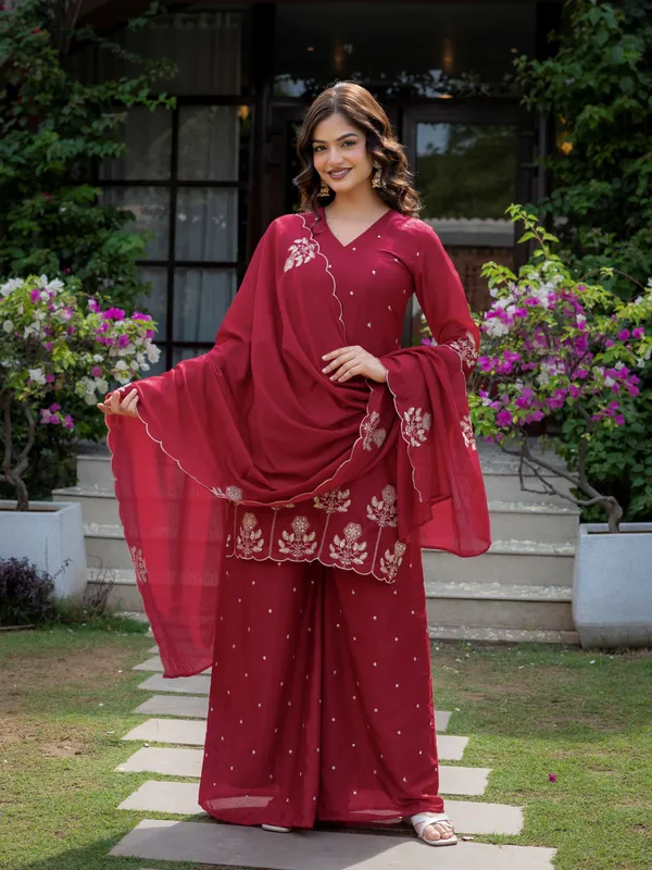 Wine_Red_Premium_Chinon_Readymade_Salwar_Suit_With_Embroidered_Scalloped_Border