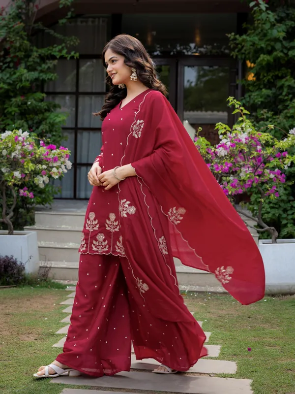 Wine_Red_Premium_Chinon_Readymade_Salwar_Suit_With_Embroidered_Scalloped_Border