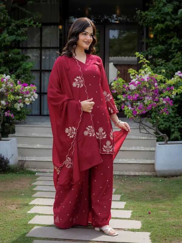 Wine_Red_Premium_Chinon_Readymade_Salwar_Suit_With_Embroidered_Scalloped_Border