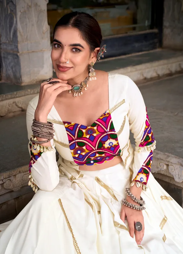 Off_White_Pure_Rayon_Navratri_Designer_Lehenga_Choli_With_Multicolor_Embroidered_Border_Jacket_Default_Title
