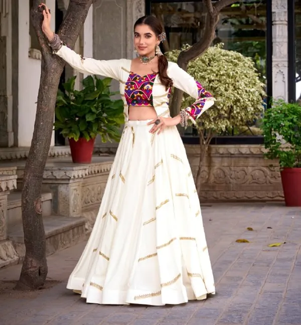 Off_White_Pure_Rayon_Navratri_Designer_Lehenga_Choli_With_Multicolor_Embroidered_Border_Jacket_Default_Title