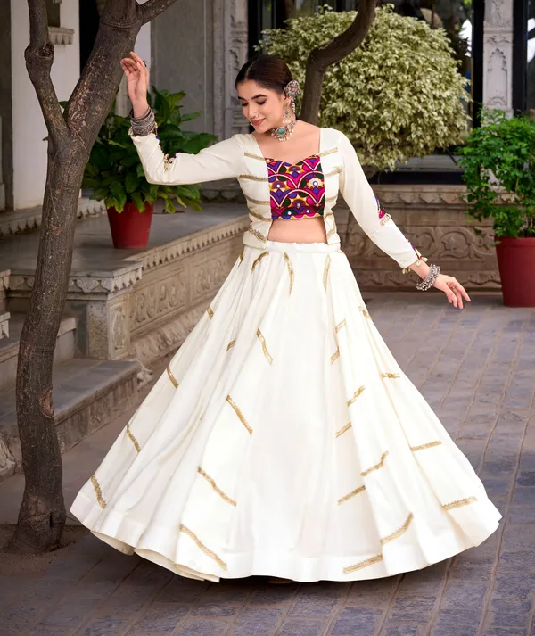 Off_White_Pure_Rayon_Navratri_Designer_Lehenga_Choli_With_Multicolor_Embroidered_Border_Jacket_Default_Title