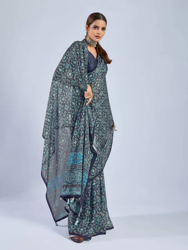 Navy_Blue_Chiffon_Party_Wear_Saree_With_Printed_Designer_Border_Default_Title
