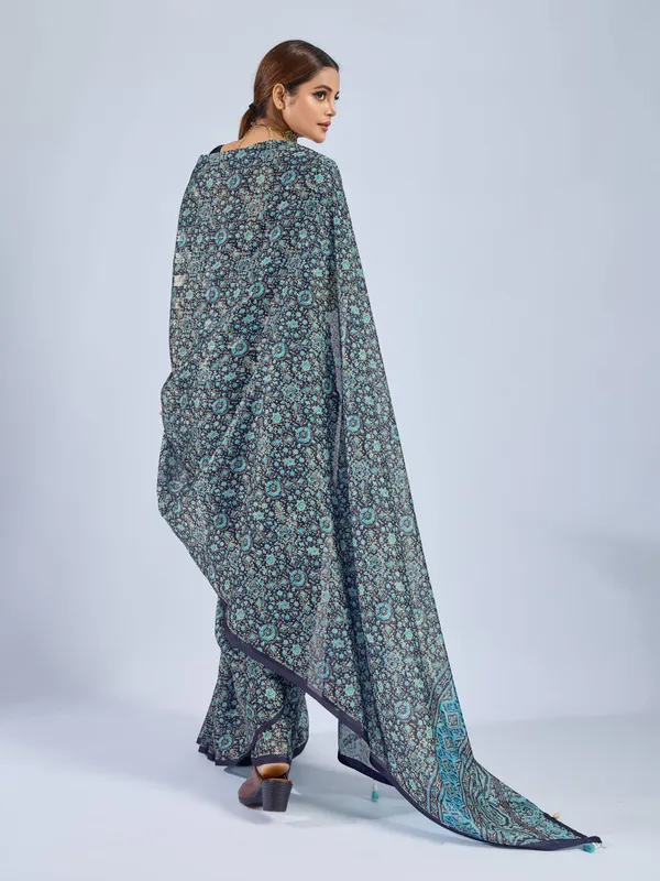 Navy_Blue_Chiffon_Party_Wear_Saree_With_Printed_Designer_Border_Default_Title
