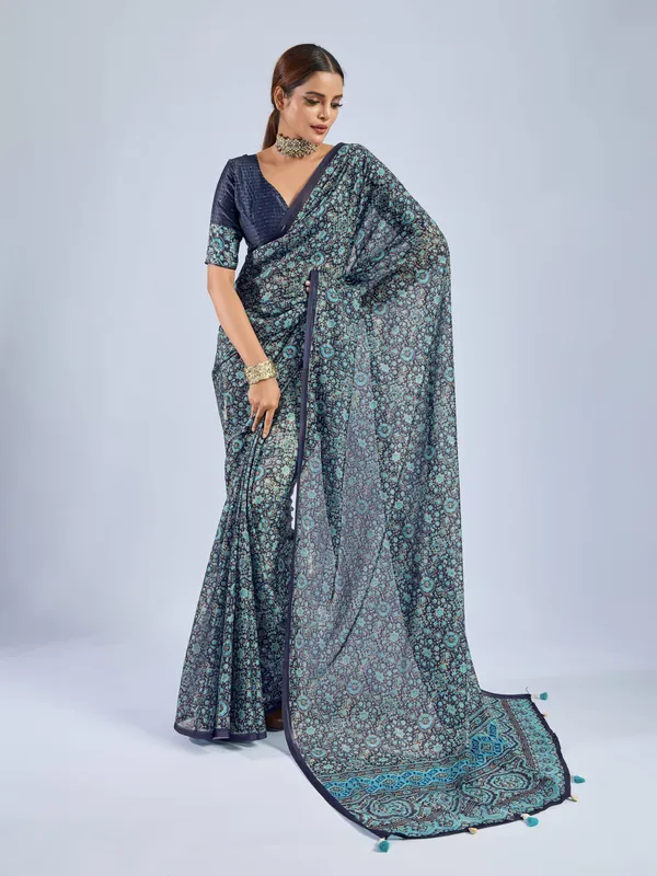 Navy_Blue_Chiffon_Party_Wear_Saree_With_Printed_Designer_Border_Default_Title