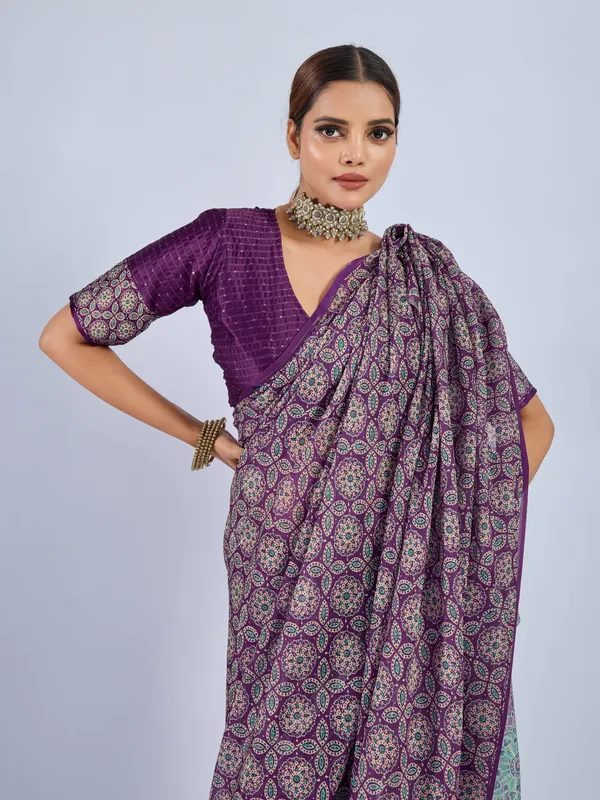 Royal_Purple_Chiffon_Party_Wear_Saree_With_Traditional_Printed_Border_Default_Title