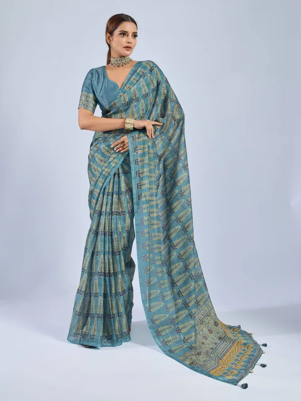 Sky_Blue_Chiffon_Party_Wear_Saree_With_Elegant_Printed_Border_Default_Title