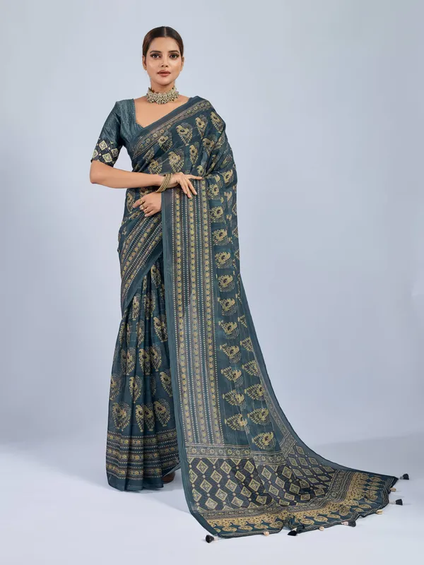 Steel_Blue_Chiffon_Party_Wear_Saree_With_Traditional_Printed_Border_Default_Title