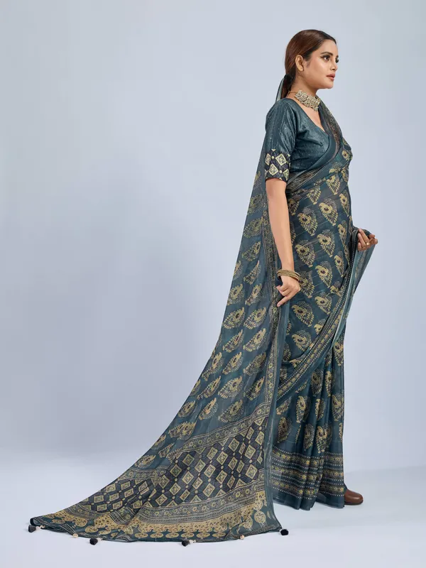 Steel_Blue_Chiffon_Party_Wear_Saree_With_Traditional_Printed_Border_Default_Title