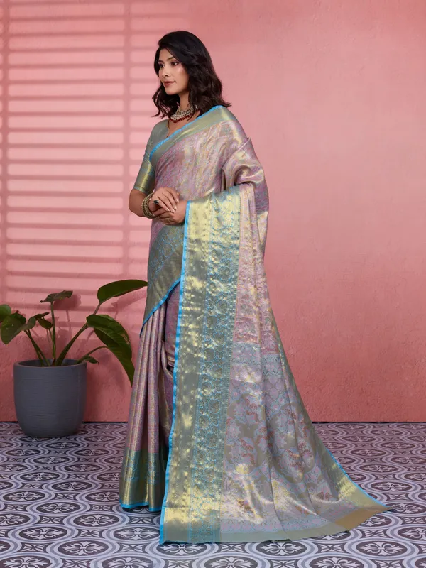 Pastel_Lavender_Sky_Blue_Kanchipuram_Silk_Saree_With_Rich_Zari_Border_Default_Title