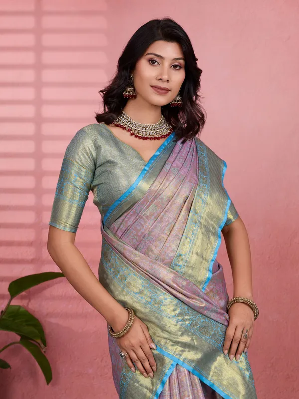 Pastel_Lavender_Sky_Blue_Kanchipuram_Silk_Saree_With_Rich_Zari_Border_Default_Title