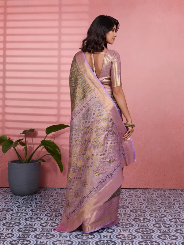 Olive_Green_Lavender_Kanchipuram_Silk_Saree_With_Rich_Zari_Border_Default_Title