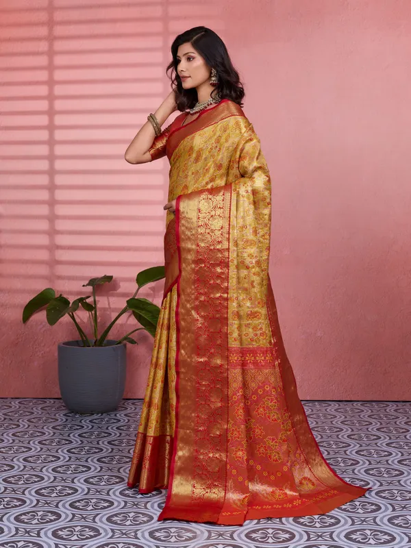 Mustard_Yellow_Deep_Red_Kanchipuram_Silk_Saree_With_Rich_Zari_Border_Default_Title