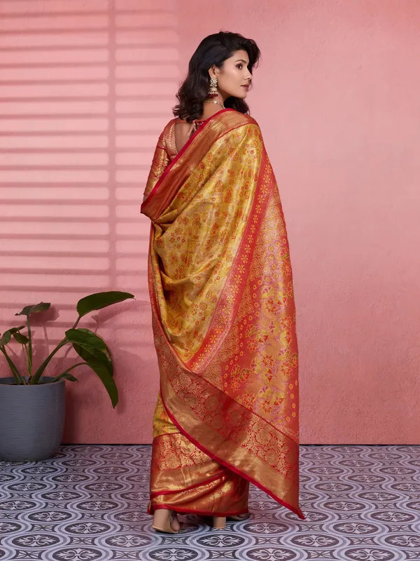 Mustard_Yellow_Deep_Red_Kanchipuram_Silk_Saree_With_Rich_Zari_Border_Default_Title