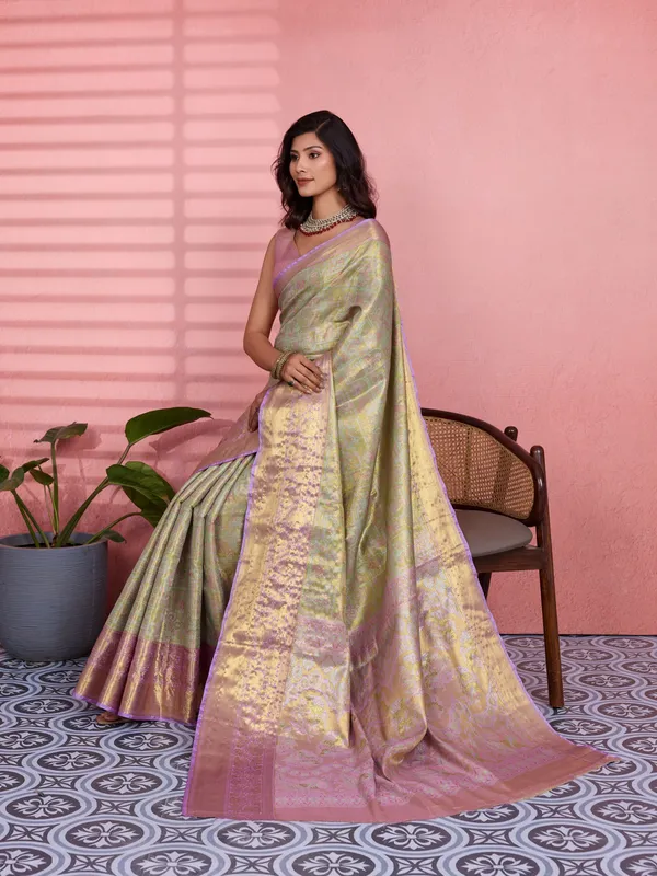 Pastel_Mint_Green_Lavender_Kanchipuram_Silk_Saree_With_Rich_Zari_Border_Default_Title