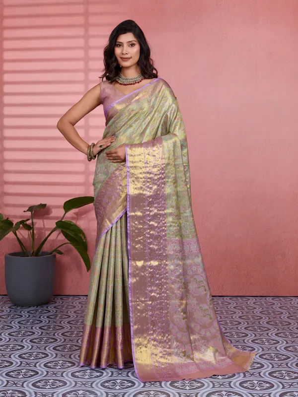 Pastel_Mint_Green_Lavender_Kanchipuram_Silk_Saree_With_Rich_Zari_Border_Default_Title