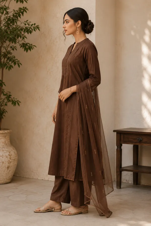 Chocolate_Brown_Premium_Cotton_Straight_Suit_With_Elegant_Self_Border