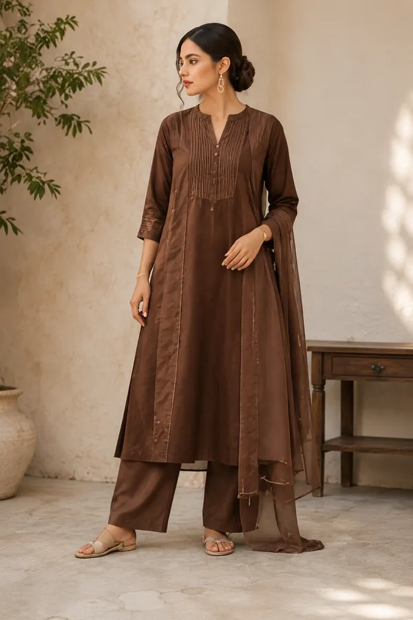 Chocolate_Brown_Premium_Cotton_Straight_Suit_With_Elegant_Self_Border