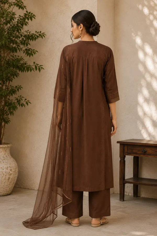 Chocolate_Brown_Premium_Cotton_Straight_Suit_With_Elegant_Self_Border