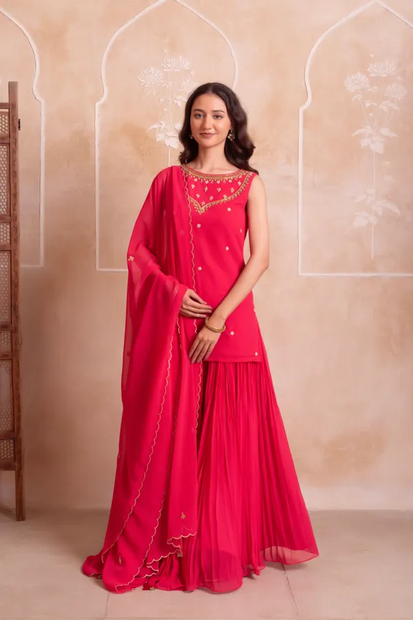 Rani_Pink_Georgette_Designer_Sharara_Suit_With_Gold_Embroidered_Border