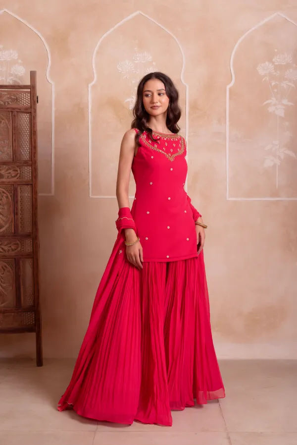 Rani_Pink_Georgette_Designer_Sharara_Suit_With_Gold_Embroidered_Border