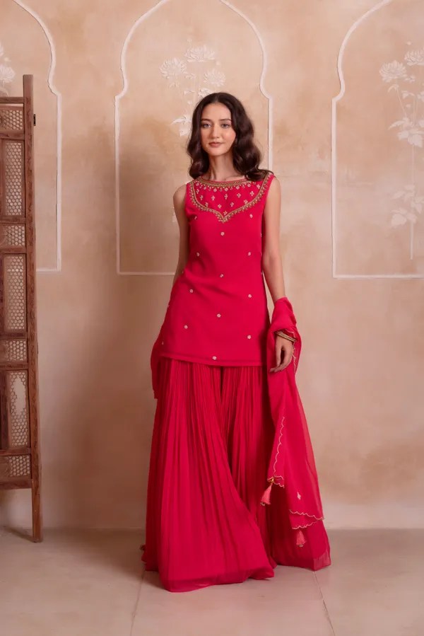Rani_Pink_Georgette_Designer_Sharara_Suit_With_Gold_Embroidered_Border
